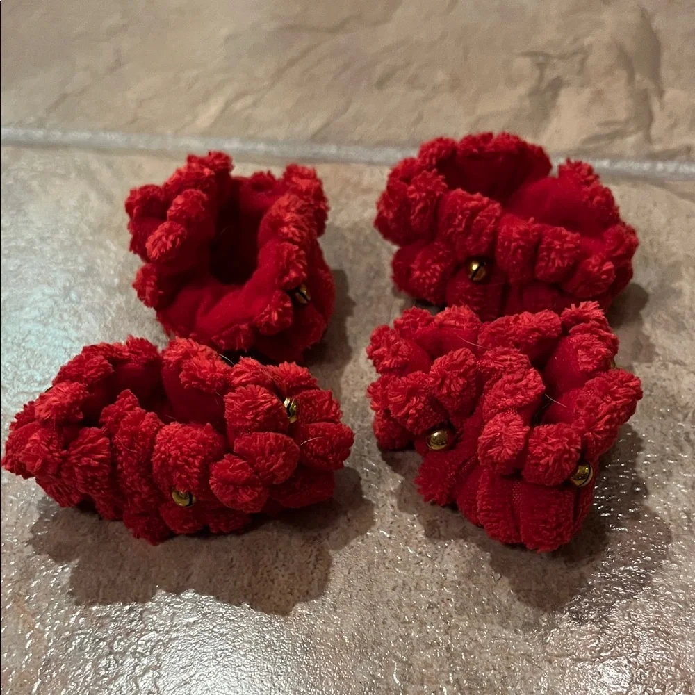 Elegant Red 4 Dog Legs Holiday Christmas Dress Up Scrunchies w/bells